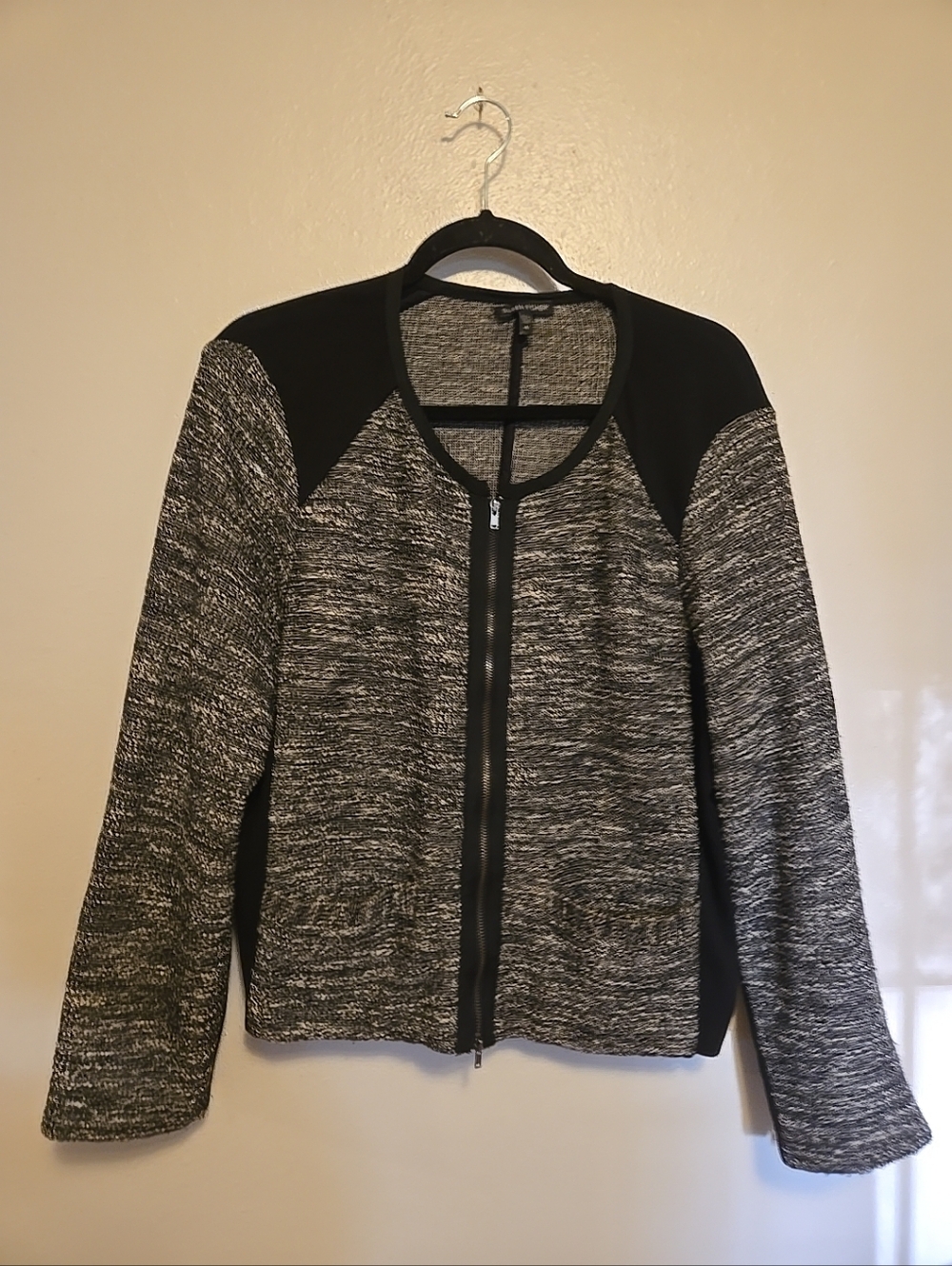 Eileen Fisher Tweed Cardigan Jacket Black Zip Up XL